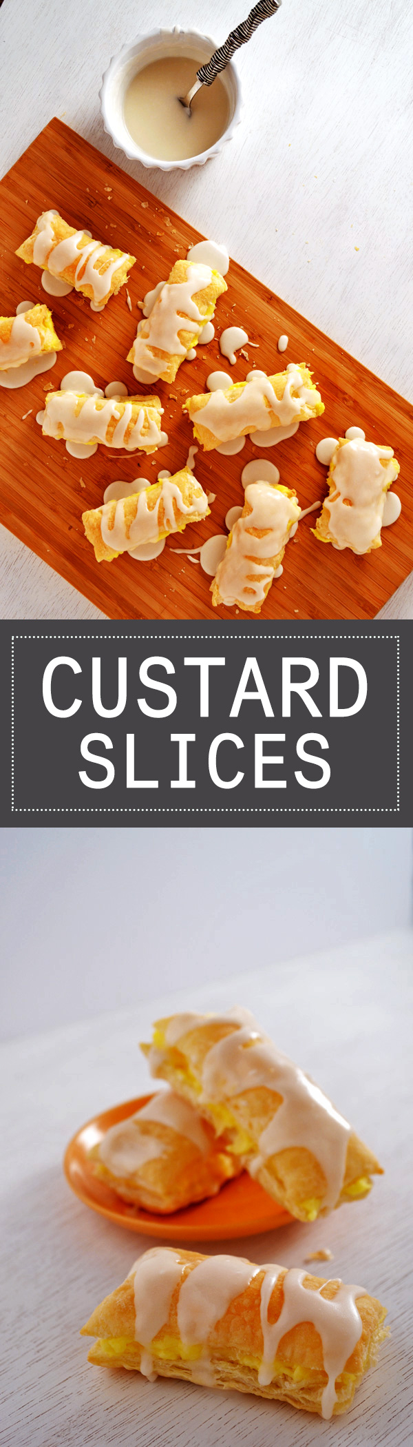Custard Cream Slices drizzled with vanilla icing. So good!