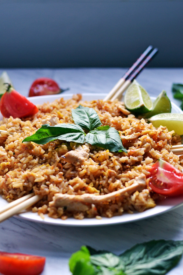 Side angle of Thai Chicken Fried Rice