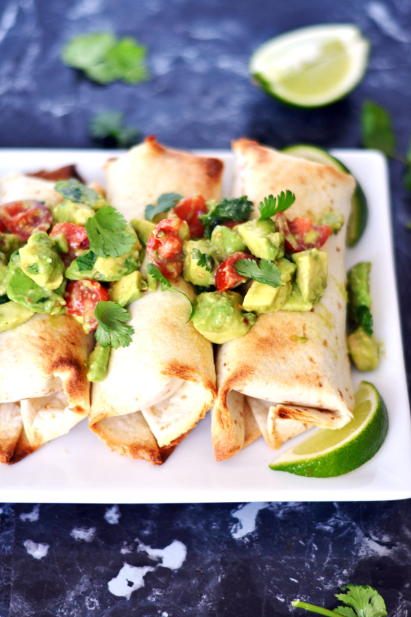 Garnised Tomato Avocado Salsa Breakfast Chorizo Chimichangas